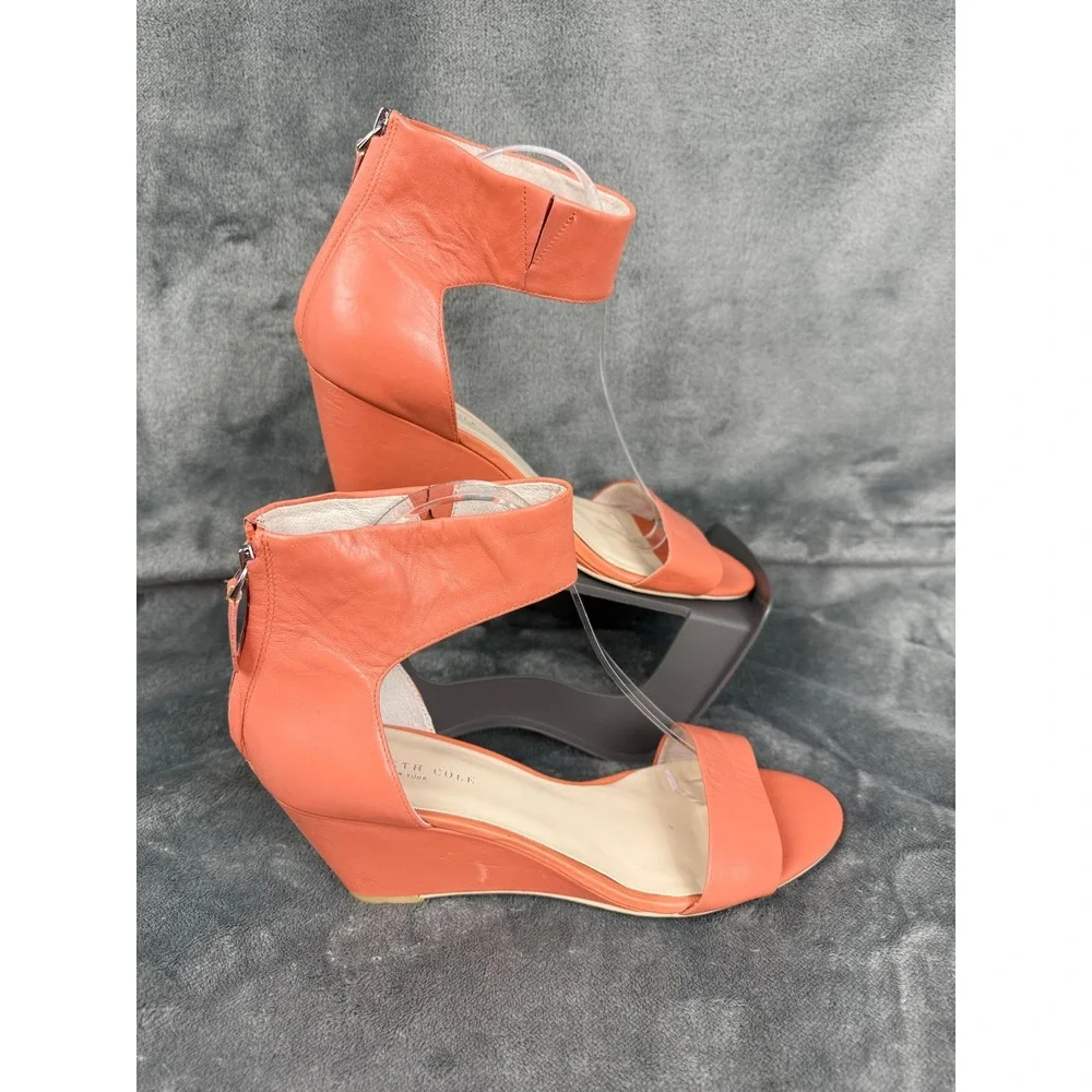 Kenneth Cole Reaction Orange‎ Leather Ankle Strap Wedge Heel Sandals 9.5M